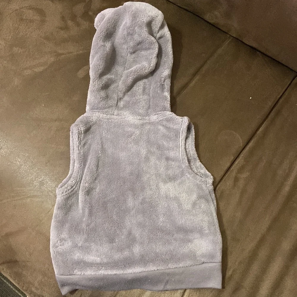 Carter’s gray fleece vest with ears on hood; size 3M